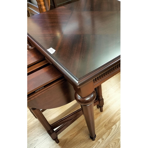 427 - 3 Piece table set with larger coffee table and two fold down occasional tables. largest 60x60x62 Col... 