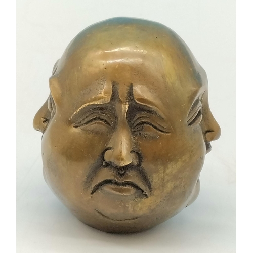 461 - Bronze 4 faced Buddha, with signature to base 6cm in height