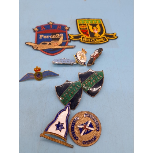 49 - Collection of pin badges and cloth blazer badges some relating to the R.A.F