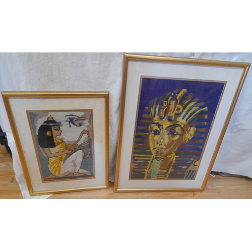 714 - Two Framed & Mounted Egyptian Themed Tapestries. Largest 58 x 48cm