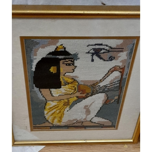 714 - Two Framed & Mounted Egyptian Themed Tapestries. Largest 58 x 48cm