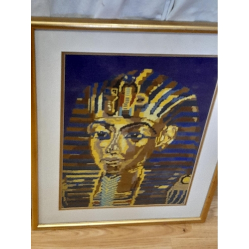 714 - Two Framed & Mounted Egyptian Themed Tapestries. Largest 58 x 48cm