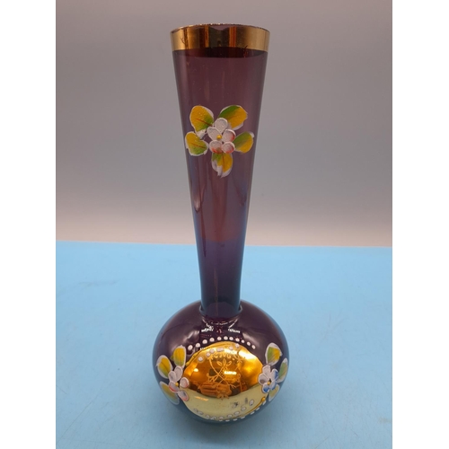 75 - Vintage Japanese Bond ware hand painted glass oil lamp and vase, Lamp height 33cm