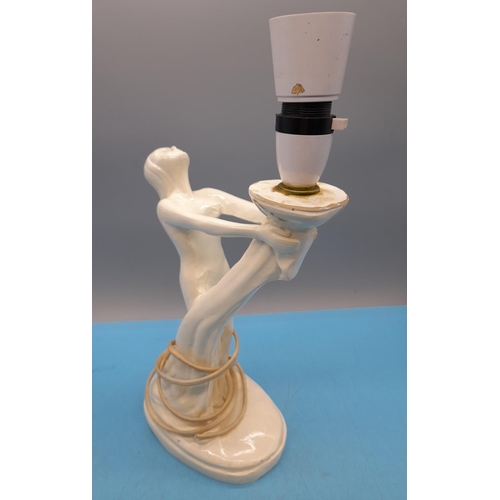 76 - Art deco style studio pottery table lamp in the form of a nude lady, Height 35cm