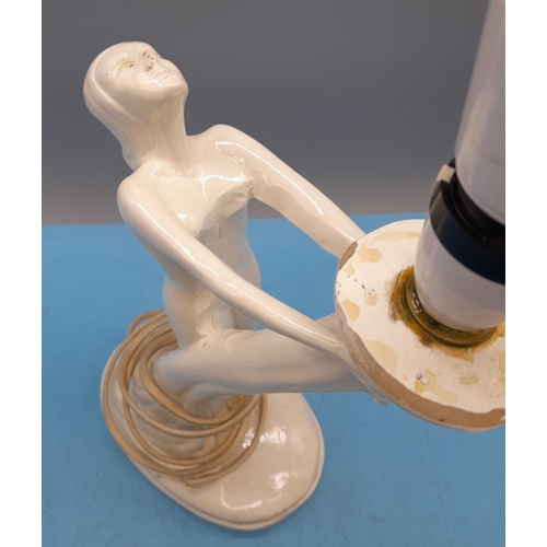 76 - Art deco style studio pottery table lamp in the form of a nude lady, Height 35cm