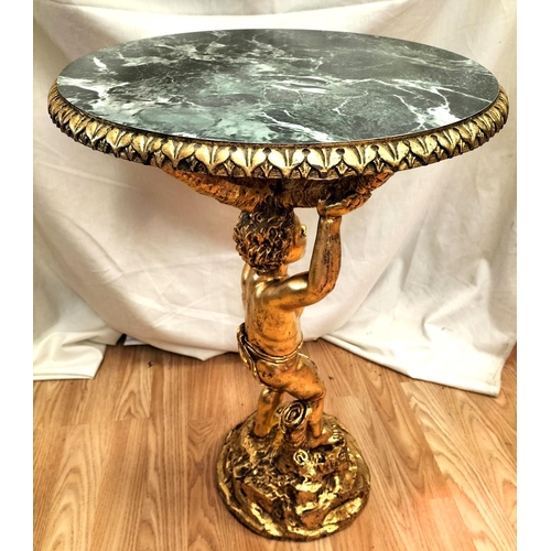 217 - Onyx Top gilt figurine side table H53cm D39cm Collection ONLY