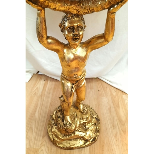 217 - Onyx Top gilt figurine side table H53cm D39cm Collection ONLY