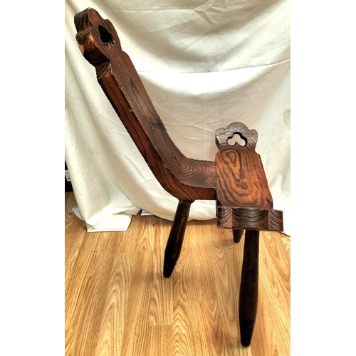 266 - Wooden Tri footed Birthing Chair H77 W44 D28cm Collection ONLY