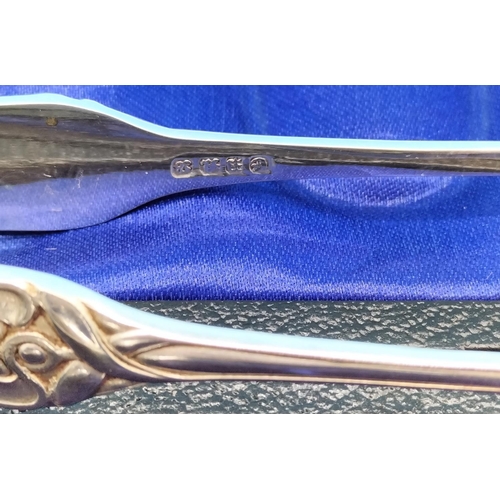 307 - Cased Set of silver plated  Art Nouveau six spoon and sugar tong set