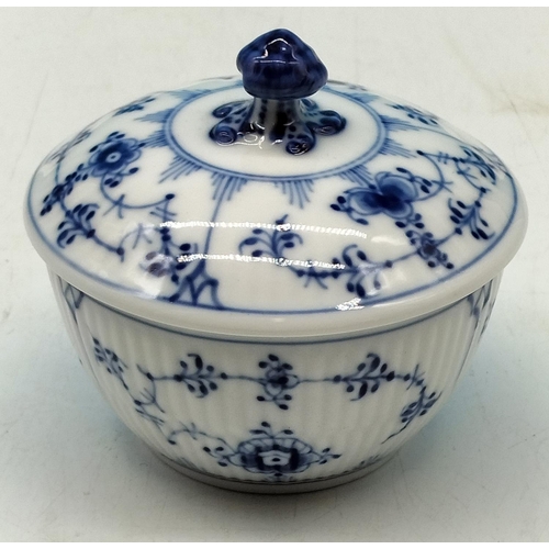 484 - Royal Copenhagen Blue and white lidded, Fluted sugar bowl 9cm diameter and two other pieces includin... 