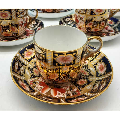 96 - Royal Crown derby Imari 2451 Pattern 6 x coffee cups and saucer, Date mark for 1898