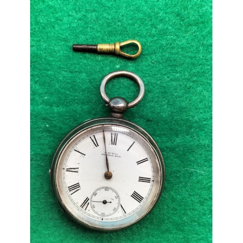 153 - Silver Hallmarked Cased Waltham Gent's Pocket Watch with Key No 5552716 Model 1883. Year of Watch 18... 