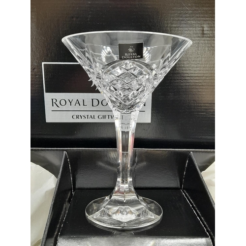 193 - Boxed Royal Doulton Crystal Cut 'Cidese' Pattern Martini Set to include 4 Glasses and Carafe. New an... 
