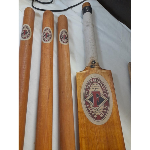 103 - The 'Fosters Lager Brewing Company' Cricket Set in Original Bag. With Extra Stumps.