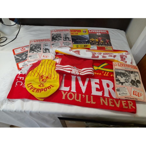 105 - Collection of Vintage Liverpool FC Memorabilia to include Scarves, Hats and Programmes.