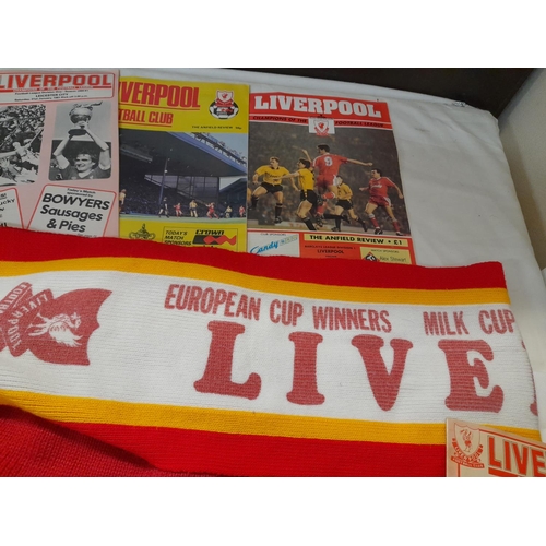 105 - Collection of Vintage Liverpool FC Memorabilia to include Scarves, Hats and Programmes.