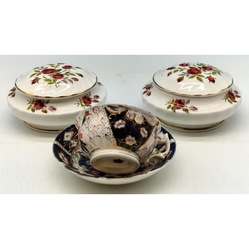 146 - Two Rosedale Lidded Dishes Plus Blue & Gold Cup & Saucer (Possibly Wild Brothers)