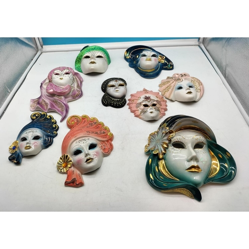 16 - Collection of Porcelain and Pottery Wall Face Masks. Largest 25cm x 28cm.