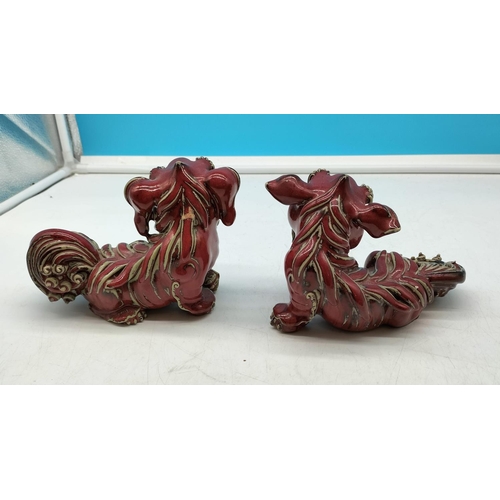 18 - Pottery Chinese Foo Dogs (2). 12cm High x 19cm.