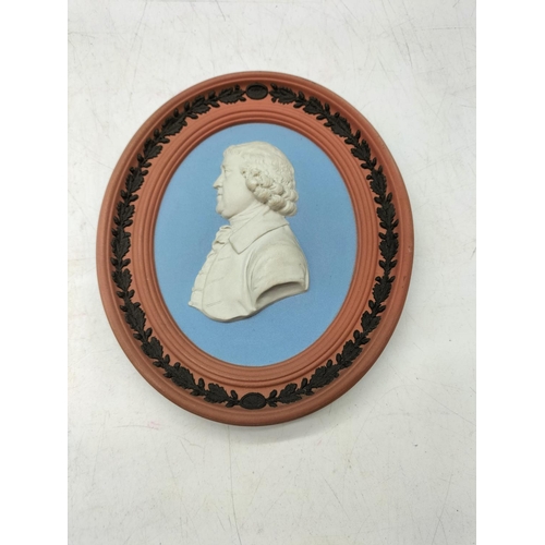 2 - Wedgwood Four Coloured Jasper Josiah Wedgwood Oval Plaque. 13.5cm x 11.5cm.