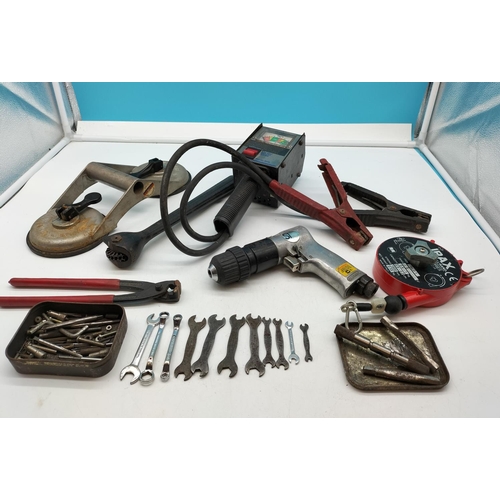 205 - Collection of Workshop Tools to Incl. Air Drill, Retractable Airline Wire, Spanners, etc.