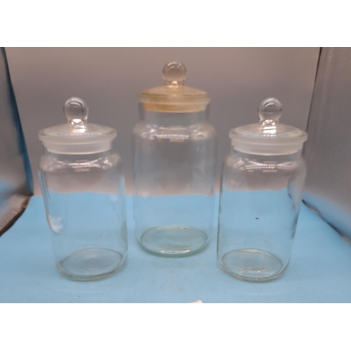 278 - Graduated Ravenhead Glass Storage Jars (3). Tallest 29cm Overall.