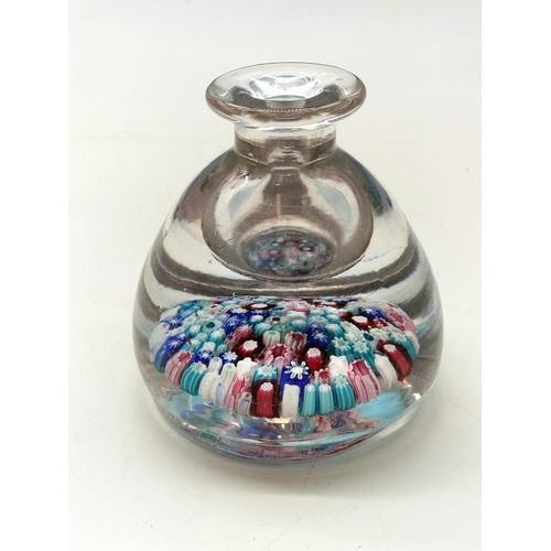 282 - Victorian Millefiore Candy Cane Paperweight Inkwell. 10cm Tall.
