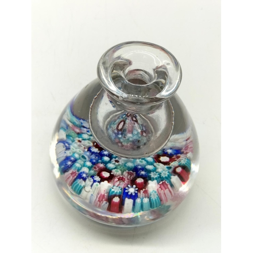 282 - Victorian Millefiore Candy Cane Paperweight Inkwell. 10cm Tall.