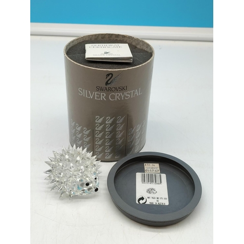285 - Boxed Large Swarovski Crystal Hedgehog. 5cm High, 8cm x 6cm. Slight A/F to One Spine
