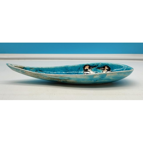 304 - Lise B Moorcroft 2012 Tubelined Penguin Design Dish. Signed to Base. 33cm x 10cm