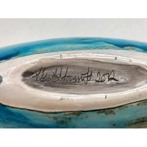 304 - Lise B Moorcroft 2012 Tubelined Penguin Design Dish. Signed to Base. 33cm x 10cm