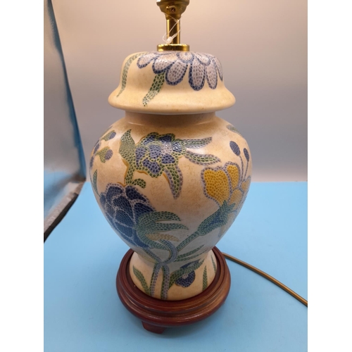 317 - Vintage Ceramic Lamp with Floral Pattern. 38cm High.