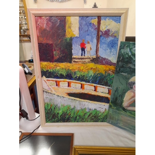318 - 2 x Oil Paintings by Trevor Park plus an Oil Painting of Children on a Horse. Largest 69cm x 49cm.
