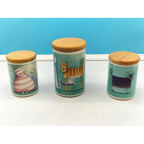 41 - Portmeirion Rob Scotton 'Cats' Lidded Storage Jars (3). Tallest being 18cm.