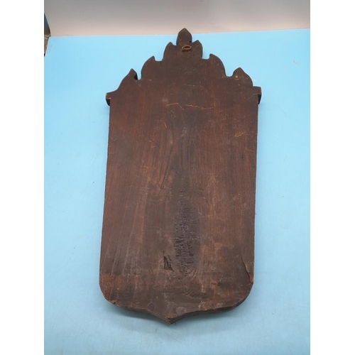 544 - Mid 20th Century Sri Lankan Carved Wall Plaque. 56cm x 26cm.