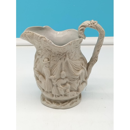 546 - Alcock & Co 1842 Glazed Parian Ware Relief Moulded 17cm 'Gypsey' Jug/Pitcher. Impressed to Base. Dep... 