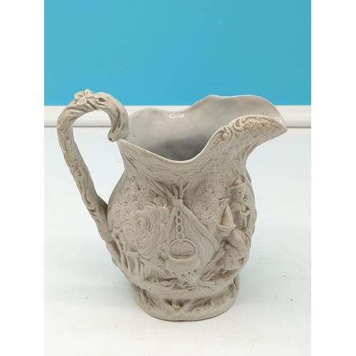 546 - Alcock & Co 1842 Glazed Parian Ware Relief Moulded 17cm 'Gypsey' Jug/Pitcher. Impressed to Base. Dep... 