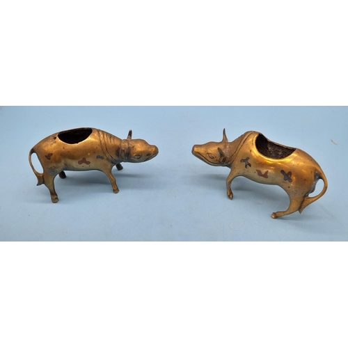 581 - Pair of Chinese 19th Century Incense Burners in the form of Scholars Riding Water Buffalo. 14cm High... 