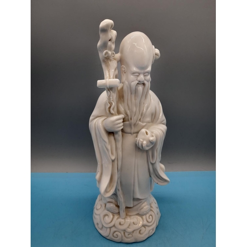 68 - Chinese Republic Blanc de Chine Figures 'Shoulao' (26cm) and 'Kwan Yin' (30cm)