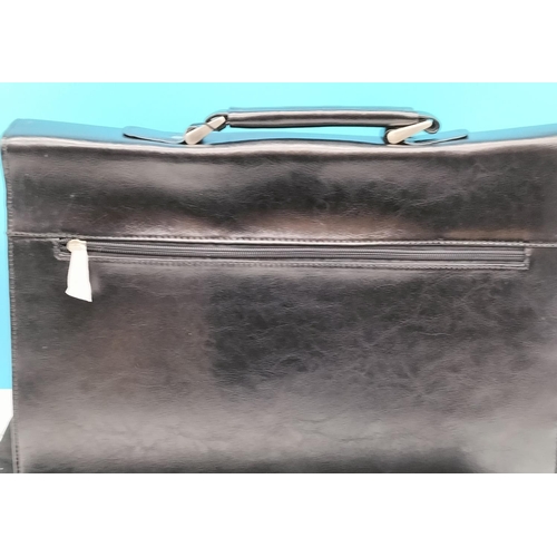 75 - Black Leather DAF Briefcase With Dust Bag. L42cm, W14cm, H34cm