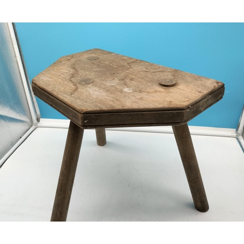 82 - Wooden Milking Stool. 37cm High, 38cm x 24cm.