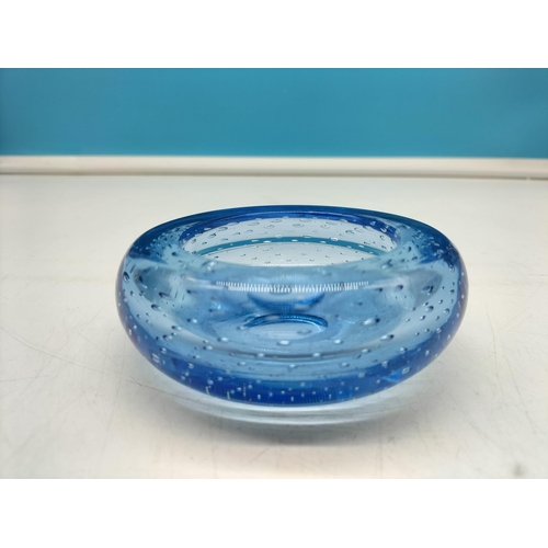 118 - Whitefriars Glass Control Bubble Arctic Blue Dish. 11cm Diameter.