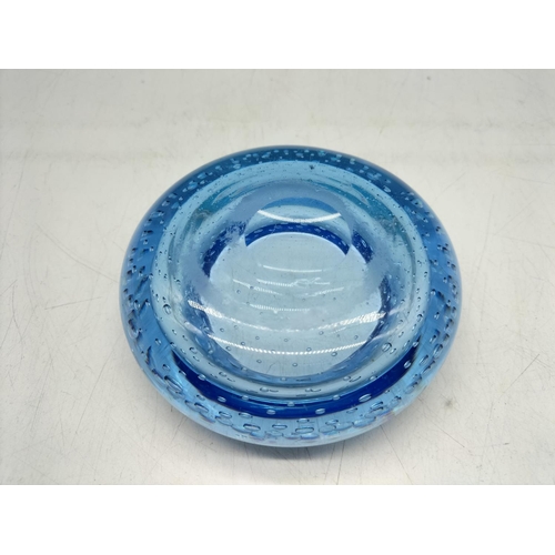 118 - Whitefriars Glass Control Bubble Arctic Blue Dish. 11cm Diameter.