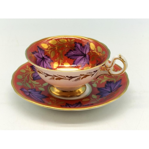 291 - Royal Chelsea Midas Ruby Red Gold Peony with Purple Leaf Design Cabinet Cup and Saucer.