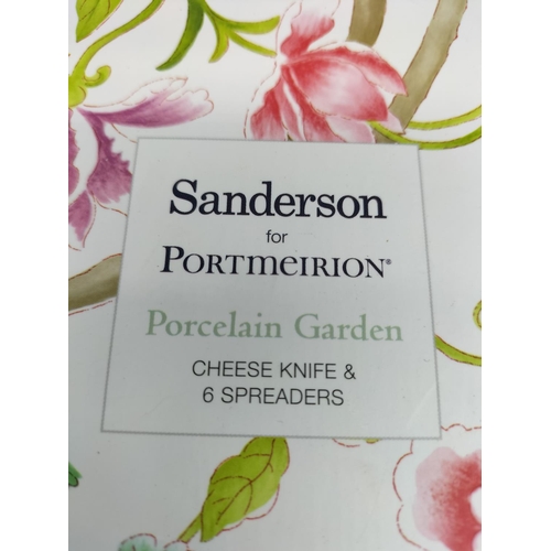 297 - Boxed Sanderson for Portmeirion 'Porcelain Garden' set of 6 Teaspoons plus Cheese Knife and 6 Spread... 
