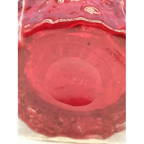 299 - Possibly Whitefriars Ruby Red Bark Vase. 23cm Tall.