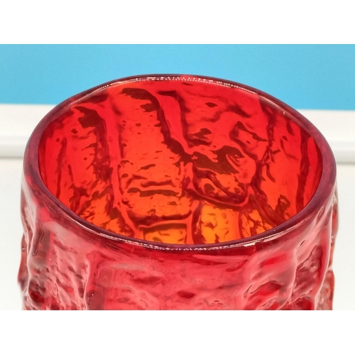 299 - Possibly Whitefriars Ruby Red Bark Vase. 23cm Tall.