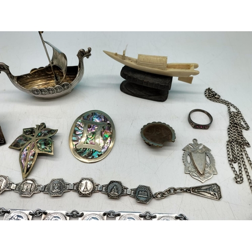 30A - Collection of Vintage White Metal Items to include Viking Boat, Costume Jewellery, etc.