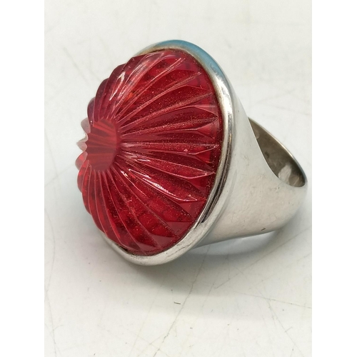 45A - 925 Silver Waterford Red Stone Ring. Size K. Boxed.