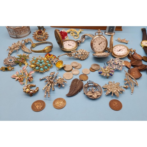 539 - Box of Assorted Items to include Pocket Watches W/O, Costume Jewellery, Coins, etc.